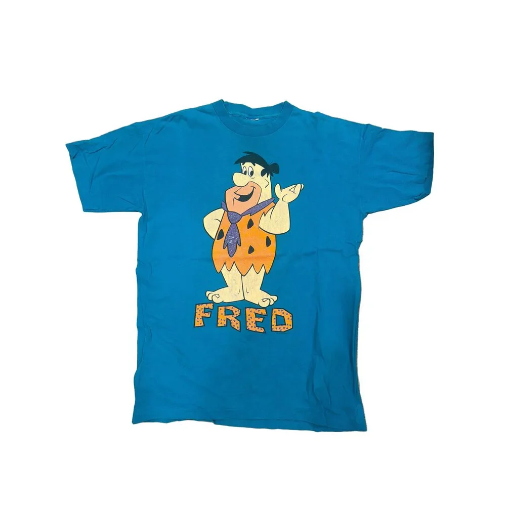 1992 Fred Flintstone Blue Hanna Barbara Universal Studios‎ T-Shirt Large
